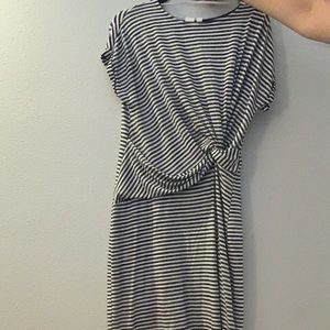 Gap midi black and white stripe tie knot short sleeve dress size medium womens